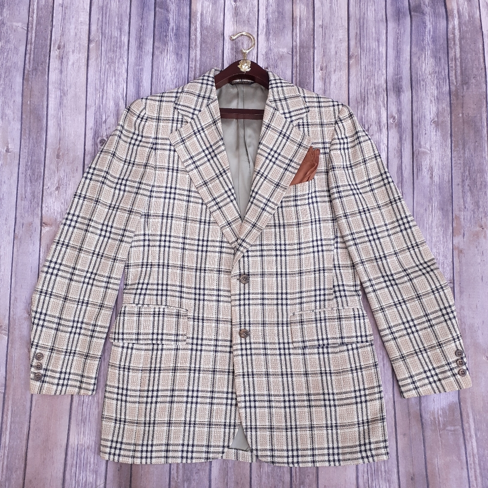 Amalgamated Union Made Tan Plaid Sports Blazer Suit Coat Notched Collar 1940